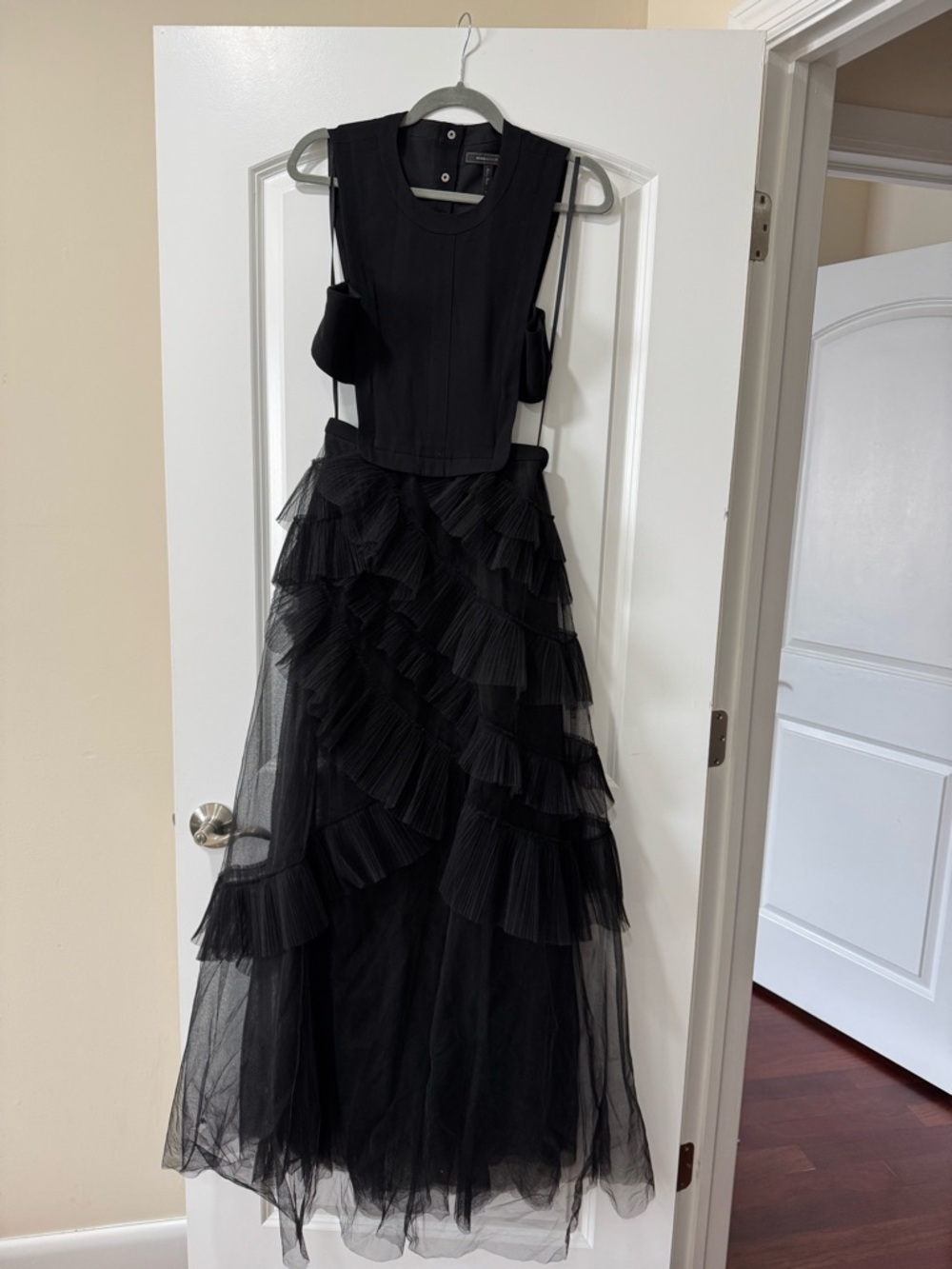 BCBGMaxAzria Black Oly Tiered Ruffle Tulle Evening Gown - Picture 3 of 10